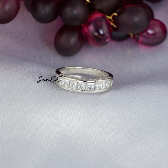 Real 925 Princess Wedding Band Ring - Picture 3 of 3